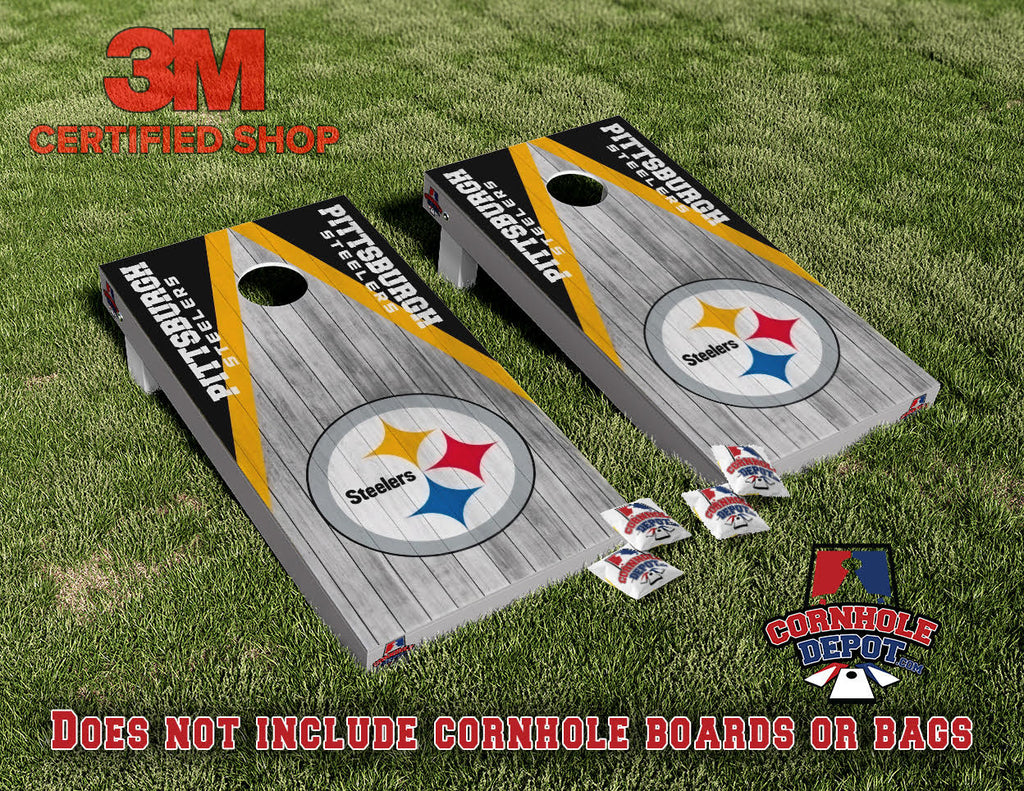 Pittsburgh Steelers Washed Board Cornhole Board Vinyl Wrap Laminated Sticker Set Decal