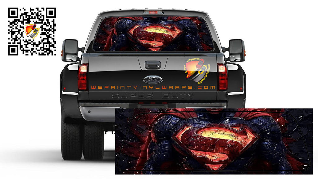 Superman Rear Window Tint  Perforated Graphic Vinyl Trucks Cars Campers RV