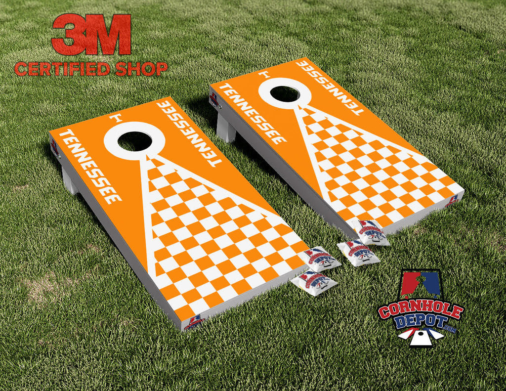 Tennessee Orange Checkered Cornhole Board Vinyl Wrap Laminated Sticker Set Decal