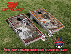 A&M ATM Texas Aggies and Longhorns House Divided Cornhole Board Vinyl Wrap Skins Laminated Sticker Decal Set