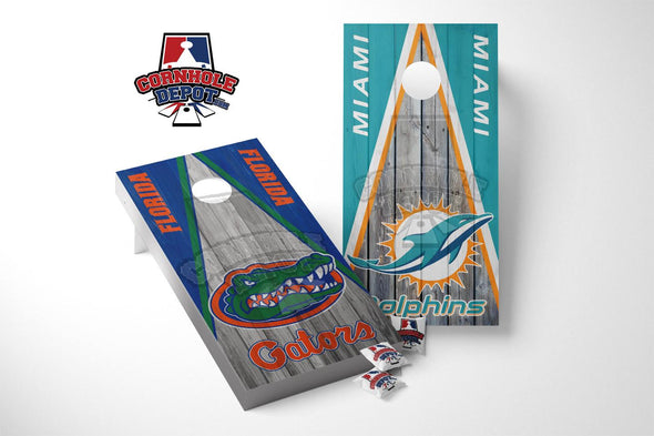 Miami Dolphins and Gators Split Set Cornhole Board Vinyl Wrap Skins Laminated Sticker Set