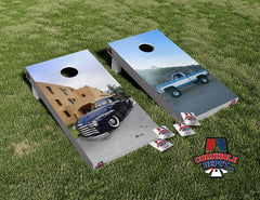 Vintage Trucks Cornhole Board Vinyl Wrap Skins Laminated Sticker Set Decal