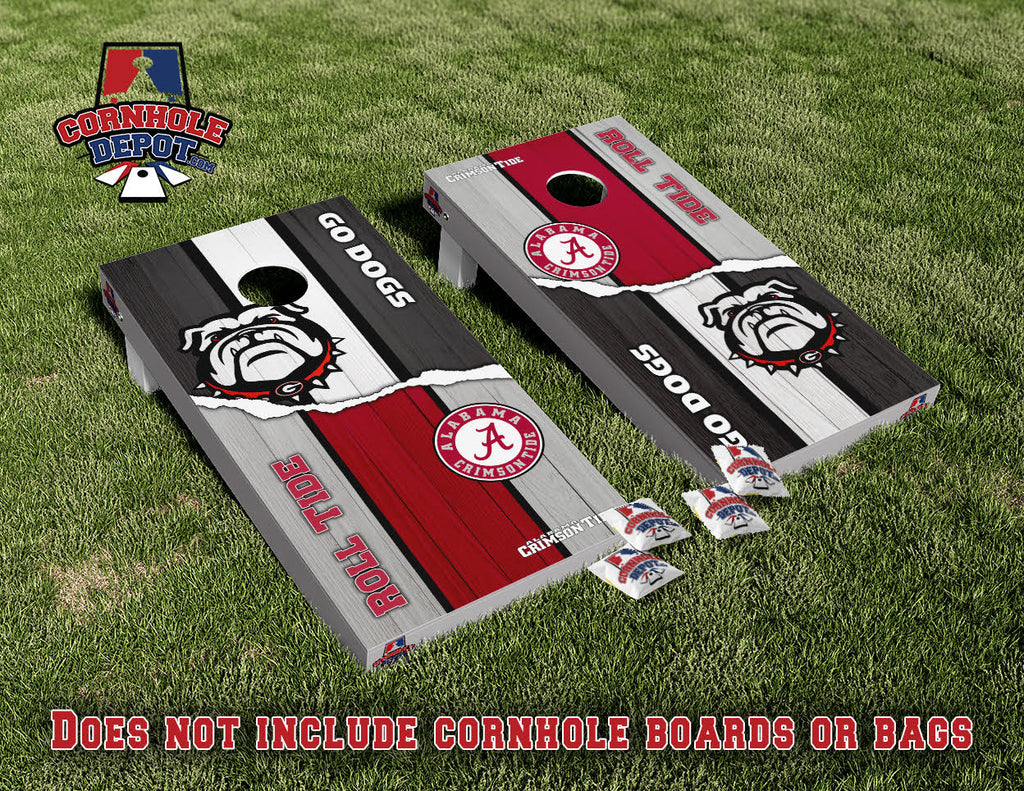 Tommie~1 Bulldogs Georgia and Alabama split set and 1 Go Dogs/Roll tide Cornhole Board Skins Vinyl Wrap Laminated Sticker Decal Set