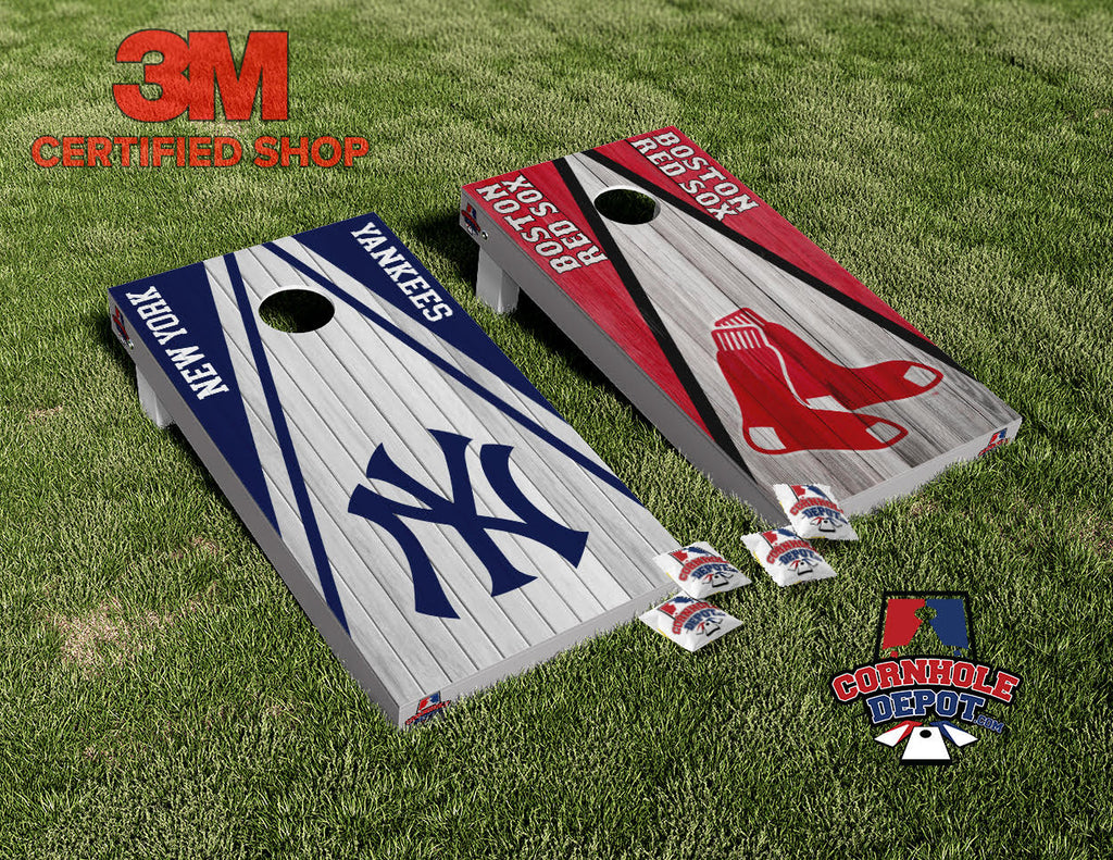 New York Yankees NY and Boston Red Sox Split Set Cornhole Board Vinyl Wrap Skins Laminated Sticker Set Decal