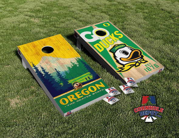 Oregon State and Oregon Ducks Split Set Cornhole Board Vinyl Wrap Skins Laminated Sticker Set Decal