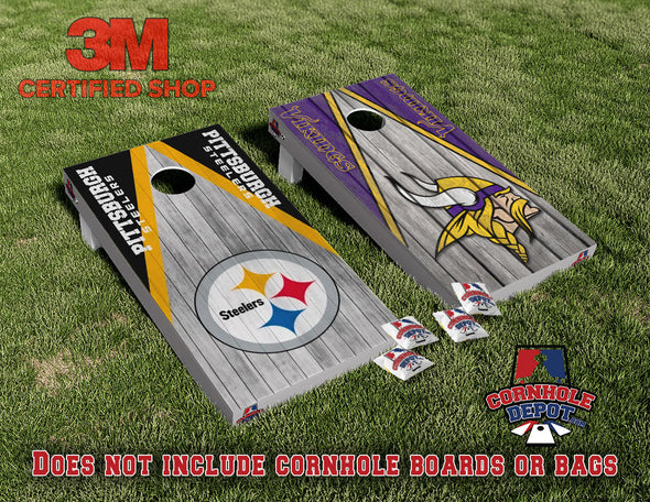Vikings Minnesota and Steelers Split Set Cornhole Board Vinyl Wrap Laminated Sticker Set Decal