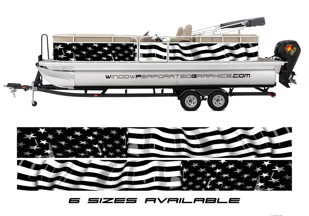 American Flag Black and White Patriotic Graphic Boat Vinyl Wrap