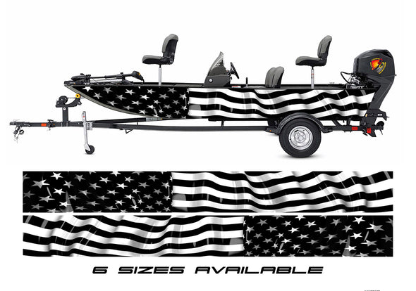 American Flag Black and White Patriotic Graphic Boat Vinyl Wrap Fishing Pontoon etc.. Boat Wrap Decal