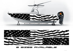 American Flag Black and White Patriotic Graphic Boat Vinyl Wrap Fishing Pontoon All Boats Decal