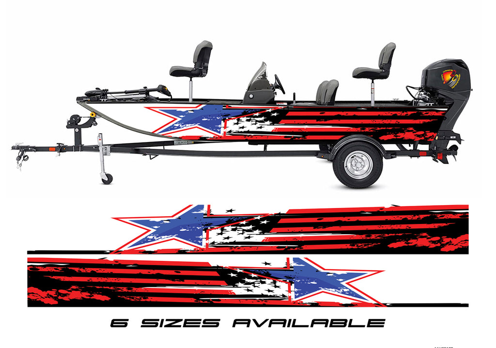 American Flag Distressed USA Graphic Boat Vinyl Wrap Decal Fishing