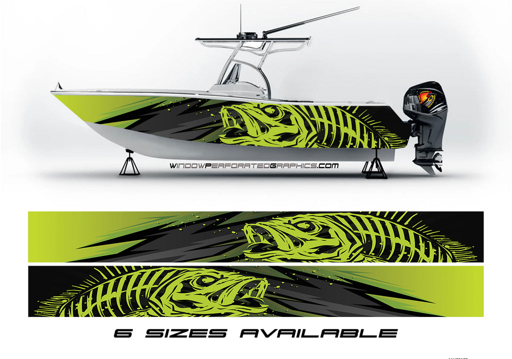Jumping Seabass Yellow Modern Lines Graphic Boat Vinyl Wrap Decal