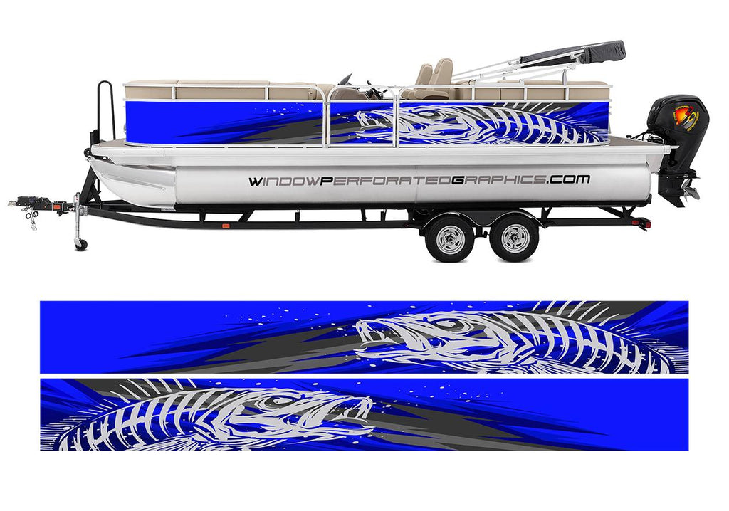 Abstract Blue Seabass Graphic Boat Vinyl Wrap Decal Fishing Bass Pontoon  Decal Sportsman Boat Decal