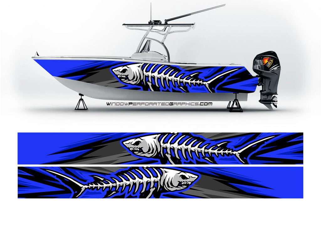 Abstract Blue Shark Graphic Vinyl Boat Wrap Fishing Decal Pontoon