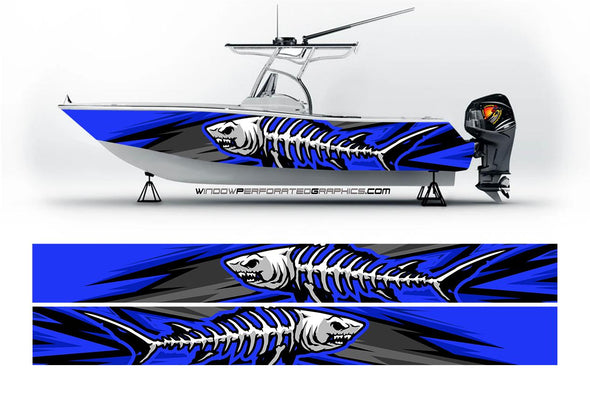 Abstract Blue Shark Graphic Vinyl Boat Wrap Fishing Decal Pontoon Wrap Watercraft