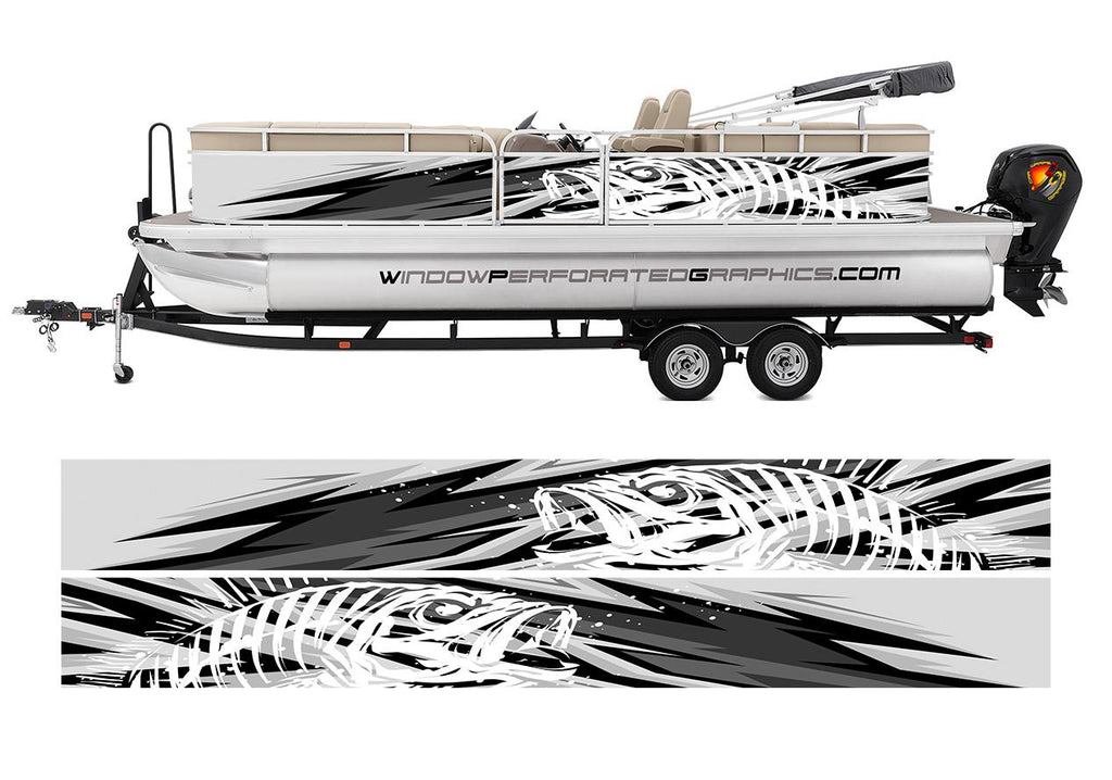 Abstract Gray and Black Seabass Graphic Boat Vinyl Wrap Decal