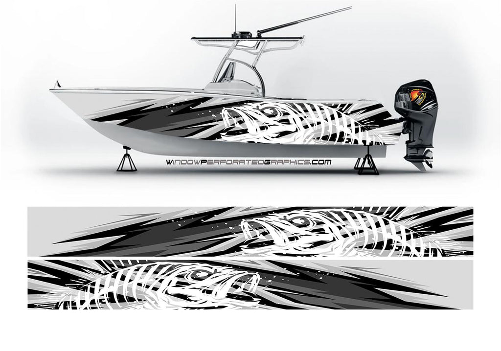 Abstract Gray and Black Seabass Graphic Boat Vinyl Wrap Decal Fishing  Pontoon Sportsman Tenders Console Bowriders Deck Boats Decal Watercraft