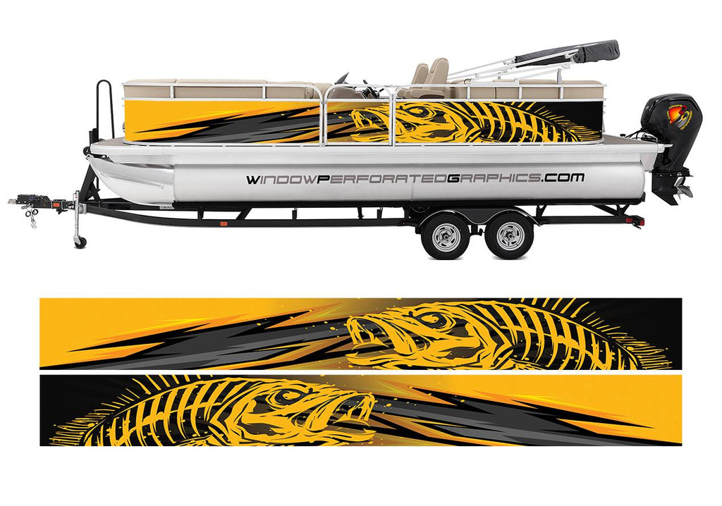 Abstract Orange Seabass Graphic Boat Vinyl Wrap Decal Fishing Bass Pontoon Decal Sportsman Boat Decal
