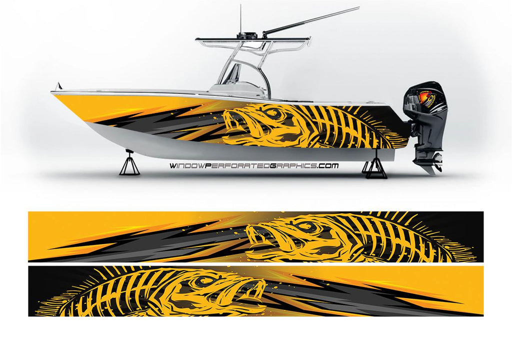 Abstract Orange Seabass Graphic Boat Vinyl Wrap Decal Fishing Bass Pontoon Decal Sportsman Boat Decal