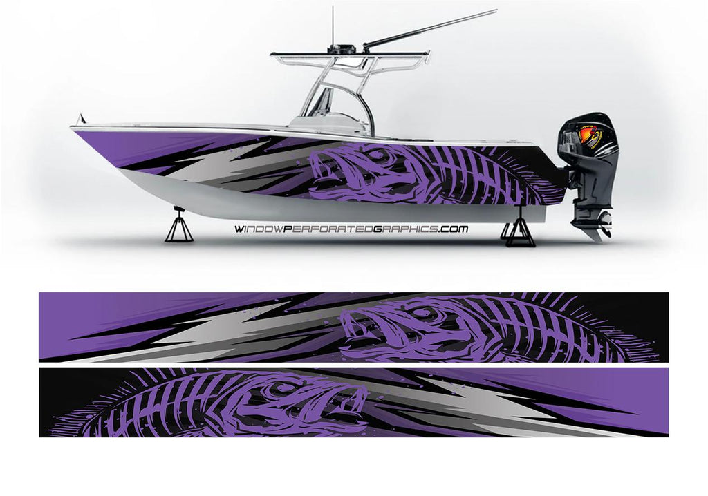 Abstract Purple Seabass Graphic Boat Vinyl Wrap Decal Fishing Bass Pontoon Decal Sportsman Boat Decal