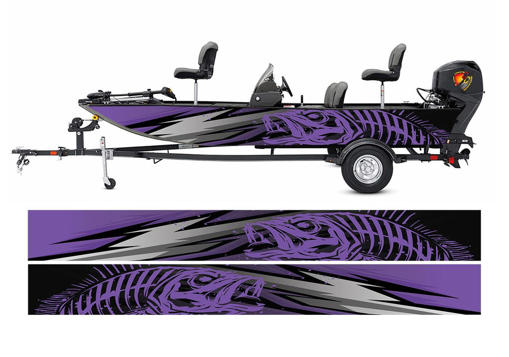 Abstract Purple Seabass Graphic Boat Vinyl Wrap Decal Fishing Bass Pontoon Decal Sportsman Boat Decal