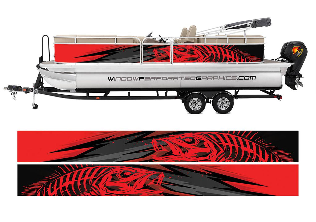 Abstract Red Seabass Modern Lines Graphic Boat Vinyl Wrap Decal Fishing Bass Pontoon Decal Sportsman Boat Decal