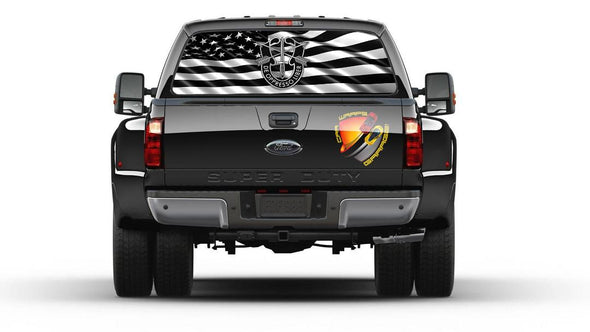 American Flag Black & White Wavy  Army Special Forces Rear Window Perforated Graphic Decal