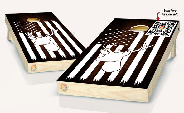 American Flag Black and White Deer  Cornhole Board Vinyl Wrap Laminated Sticker Set Decal