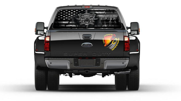 American Flag Black and White Soldiers Rear Window Graphic Perforated Decal Vinyl Pickup Truck