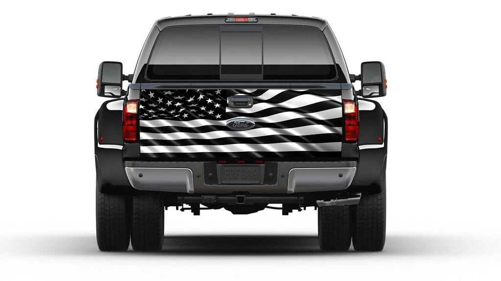 American Flag Black and White Tailgate Wrap Vinyl Graphic Decal Sticker for Trucks