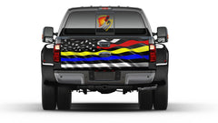 American Flag Black and White Thin Red, Gold & Blue Line Tailgate Wrap Vinyl Graphic Decal Sticker Truck