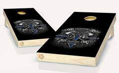 American Flag Blue Line Police Support Iron Sharpens Iron Cornhole Board Vinyl Wrap Skins Laminated Sticker Set Decal