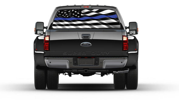American Flag Black and White Wavy Thin Blue Line Police Support Rear Window Perforated Graphic Decal