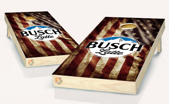 American Flag Busch Latte Vintage Cornhole Board Vinyl Wrap Laminated Sticker Set