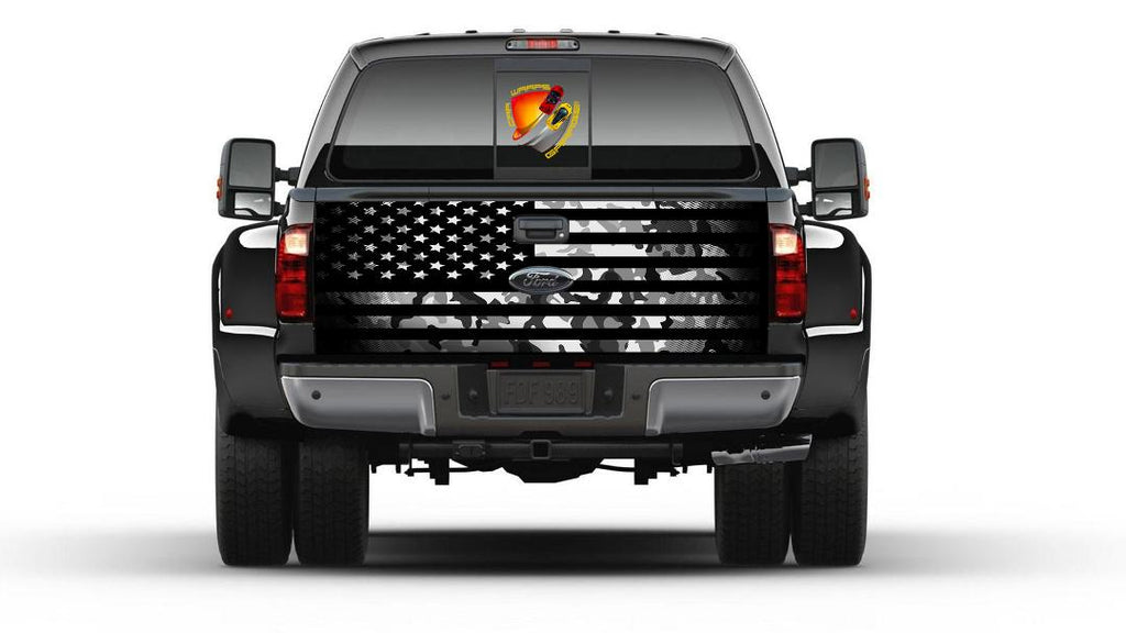 American Flag Camo Black and White Tailgate Wrap Vinyl Graphic Decal Sticker Truck