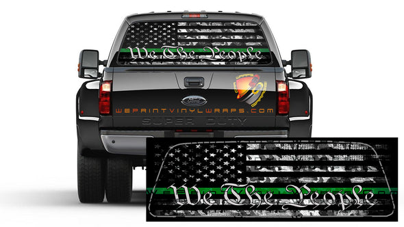 American Flag Camo We The People Thin Green Line Patriotic Rear Window Perforated Graphic Decal Truck Cars