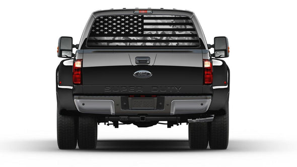 American Flag Camouflage Black and White  Rear Window Perforated Graphic Vinyl Decal Sticker