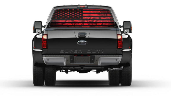 American Flag Red Camouflage Patriotic Rear Window Tint Perforated Vinyl Graphic Decal Sticker Trucks Cars Campers