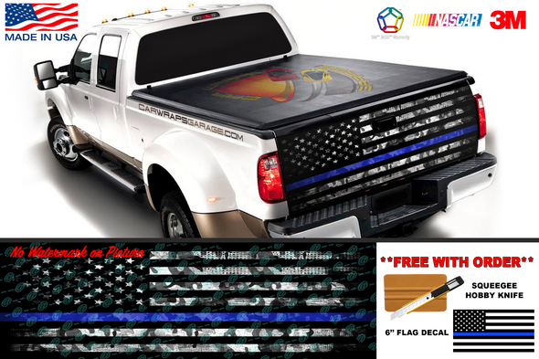 American Flag Camouflage Thin Blue Line Tailgate Wrap Vinyl Graphic Decal Sticker Truck