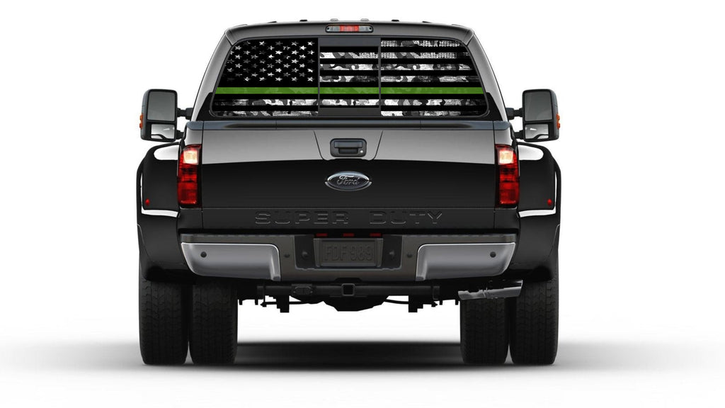 American Flag Camouflage Thin Green Line Window Perforated Graphic Vinyl  Decal Sticker Truck All Cars