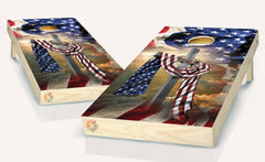 American Flag Christian Cross Cornhole  Board Vinyl Wrap Laminated Sticker Set Decal