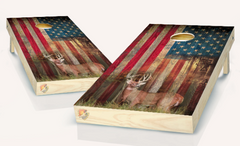 American Flag Deer Hunting Cornhole Board Vinyl Wrap Laminated Sticker Set Decal