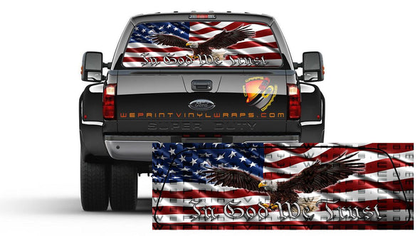 American Flag Eagle In God We Trust  Rear Window Perforated  Graphic  Decal Truck Patriotic SUV