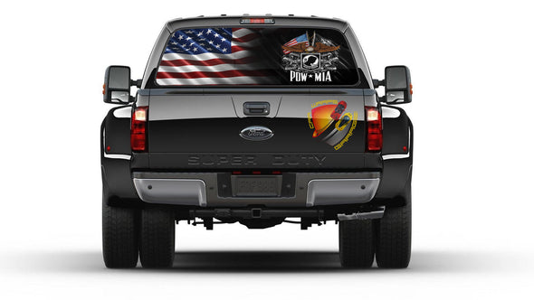 American Flag Eagle and POW MIA Rear Window Graphic Decal Truck Perfect for Trucks and Any Types of Cars
