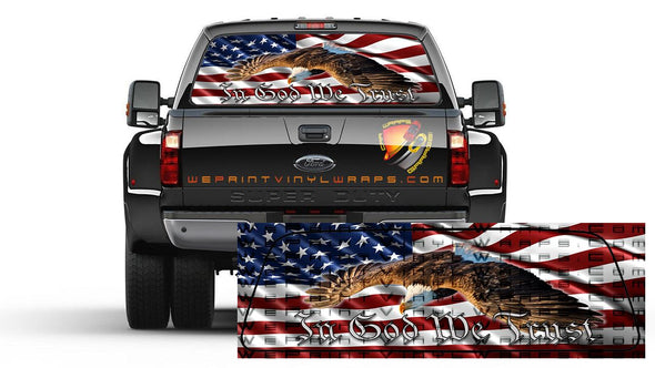 American Flag Flying Eagle In God We Trust  Rear Window Perforated  Graphic  Decal Truck Patriotic SUV All Cars