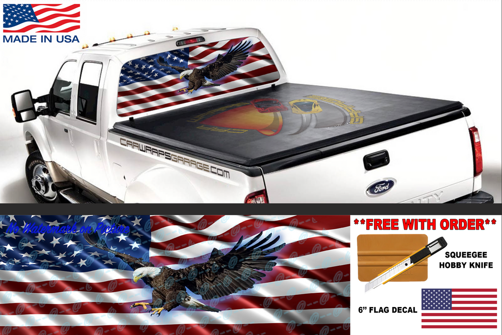 American Flag Flying Landing Eagle Rear Perf Window Graphic Decal