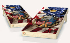 American Flag Patriotic Home of the Free Wavy Cornhole Board Vinyl Wrap Laminated Sticker Set Decal