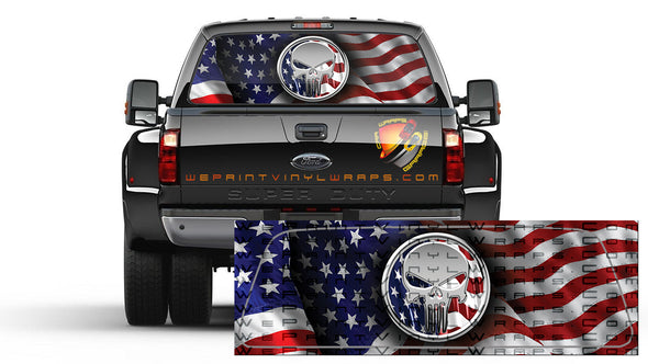 American Flag Punisher Metal  Patriotic Rear Window Graphic Perforated Decal