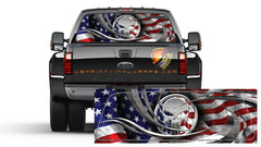 American Flag Punisher Ripped Metal  Patriotic Rear Window Graphic Perforated Decal  Pickup Truck Campers