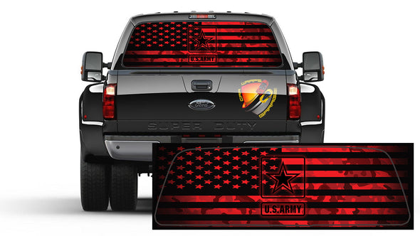 American Flag Red Camo Army  Rear Window Tint  Perforated Graphic Decal Sticker Trucks Cars Campers
