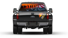 American Flag Soldiers Sunset Rear Window Graphic Perforated Decal Vinyl Pickup Cars Campers
